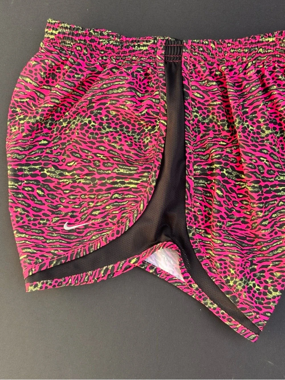 Nike Hot Pink, Black and Neon Green Animal-Print Athletic Shorts | Size Medium